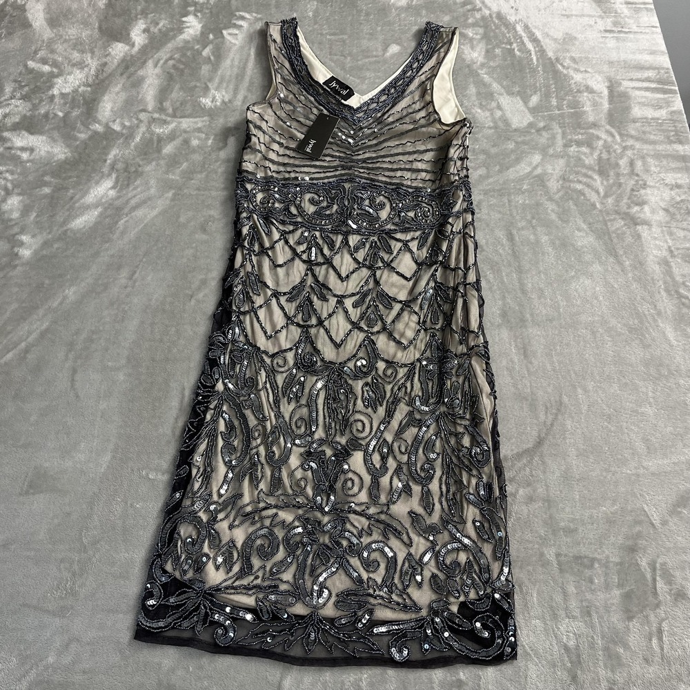 Jywal‎ Dress Womens Size Large Black Beaded Sequin Mesh Tank Gatsby 20s Flapper